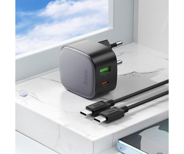 Устройство сетевое зарядное Hoco CS32A Type-C/USB QC3.0 PD20W с кабелем Typy-C to Type-C Black - фото 8 Устройство сетевое зарядное Hoco CS32A Type-C/USB QC3.0 PD20W с кабелем Typy-C to Type-C Black - фото 8