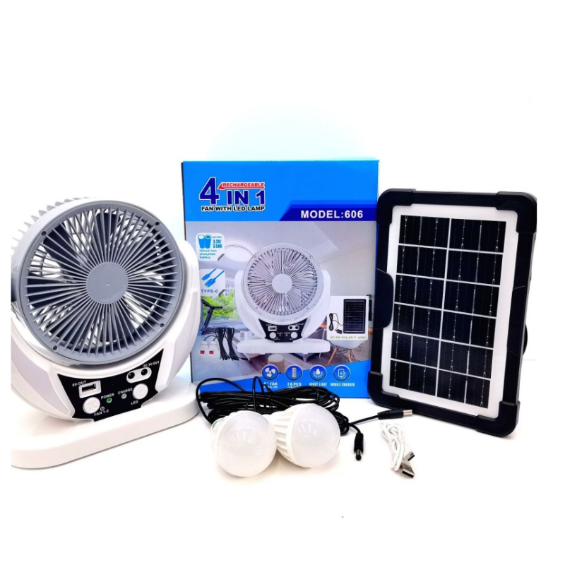 Вентилятор портативний 606 із сонячною панеллю 2 швидкості USB 6" 6 Вт 3,2V 4000 мАг 4в1 (2620348554)