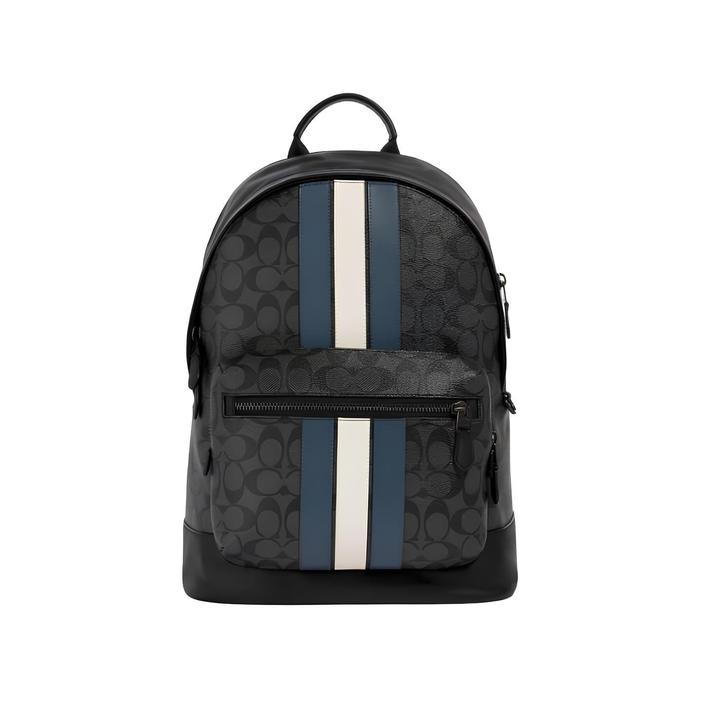 Рюкзак кожаный Coach West Backpack In Signature Canvas With Varsity Stripe (512299)