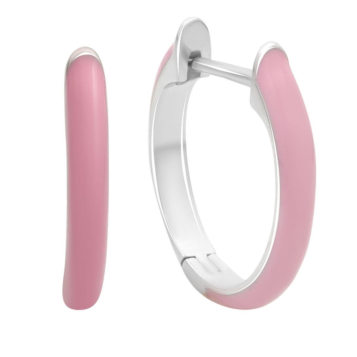 Серебряные серьги-кольца с розовой эмалью