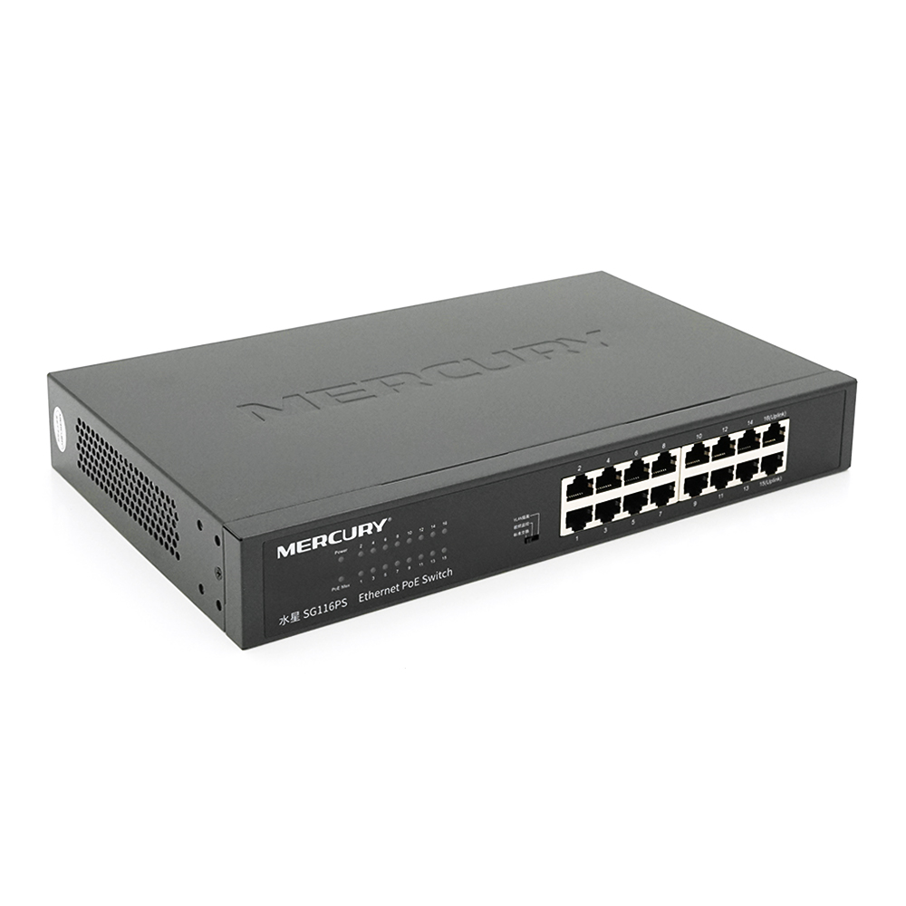 Комутатор PoE Mercury SG116PS 14 PoE-портів 100 Мбіт/с 2 Uplink вбудований БП у стійку (YUT_V4595)
