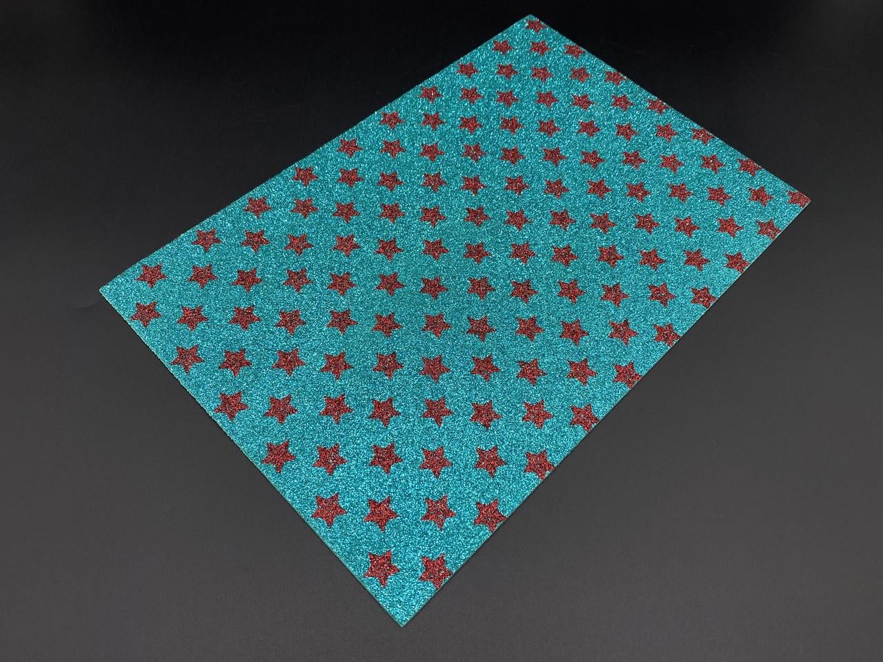 Фоамиран для рукоделия с глиттером с принтом звезда 30х20 см Бирюзовый (1216064926)