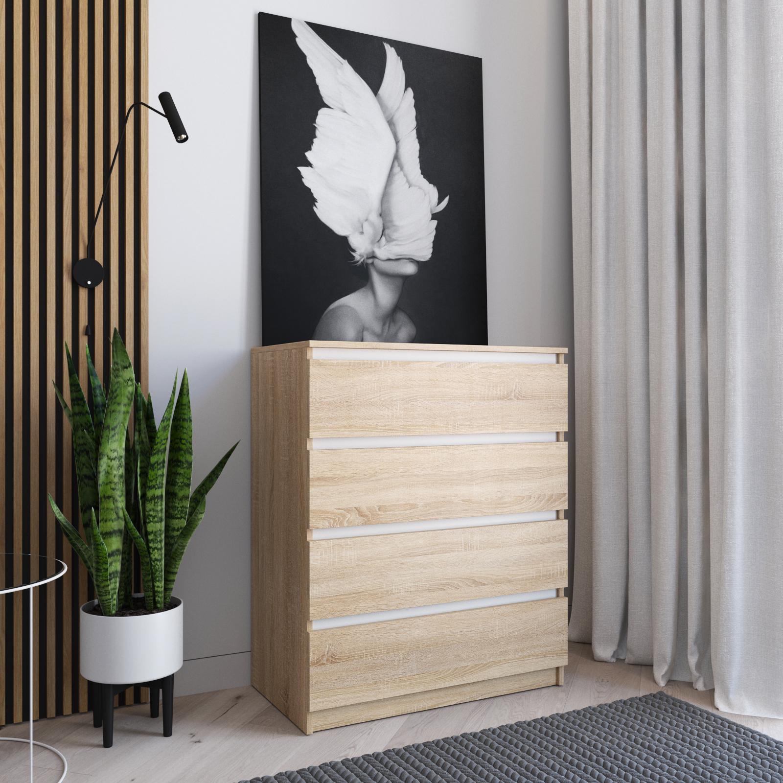 Комод для хранения одежды ДСП четыре ящика 100х80х40 см Дуб сонома/Белый (NT-215)