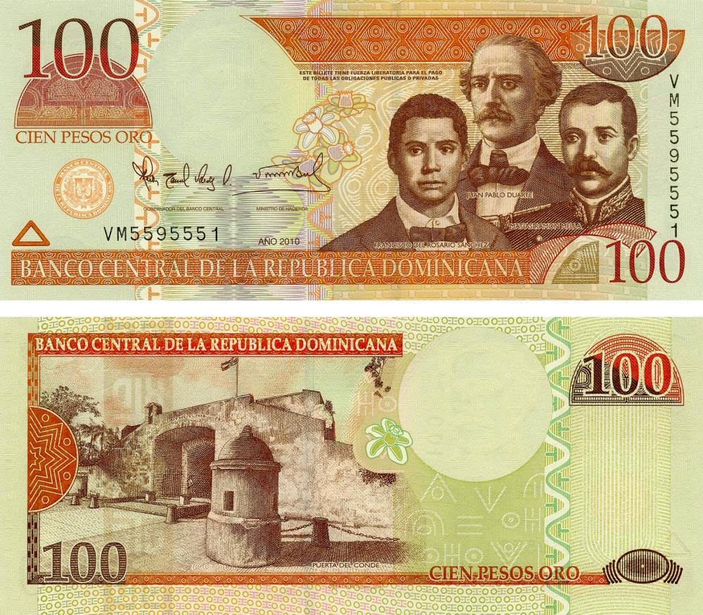 Коллекционная банкнота Доминикана 100 песо 2010 UNC P177 (Б13511)