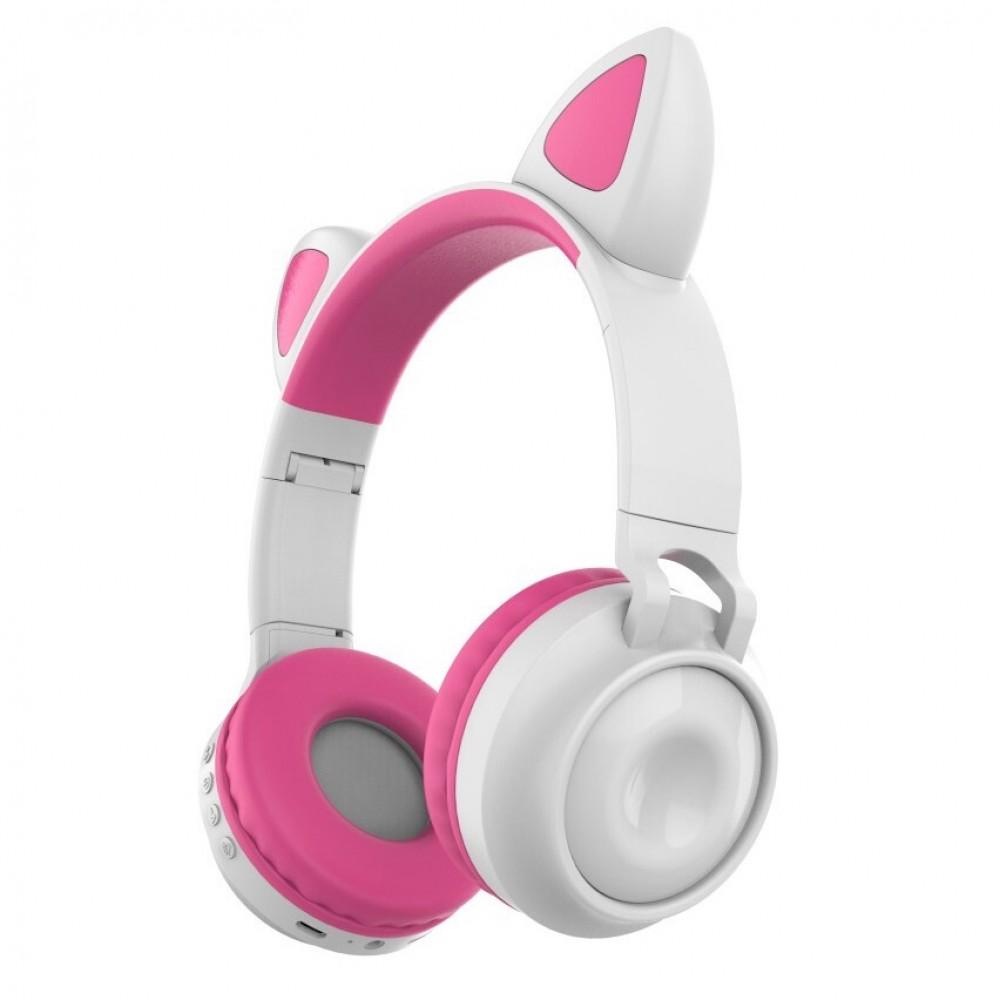 Наушники беспроводные ZW-028 Cat Ear с ушками Bluetooth и LED подсветкой Белый/Розовый