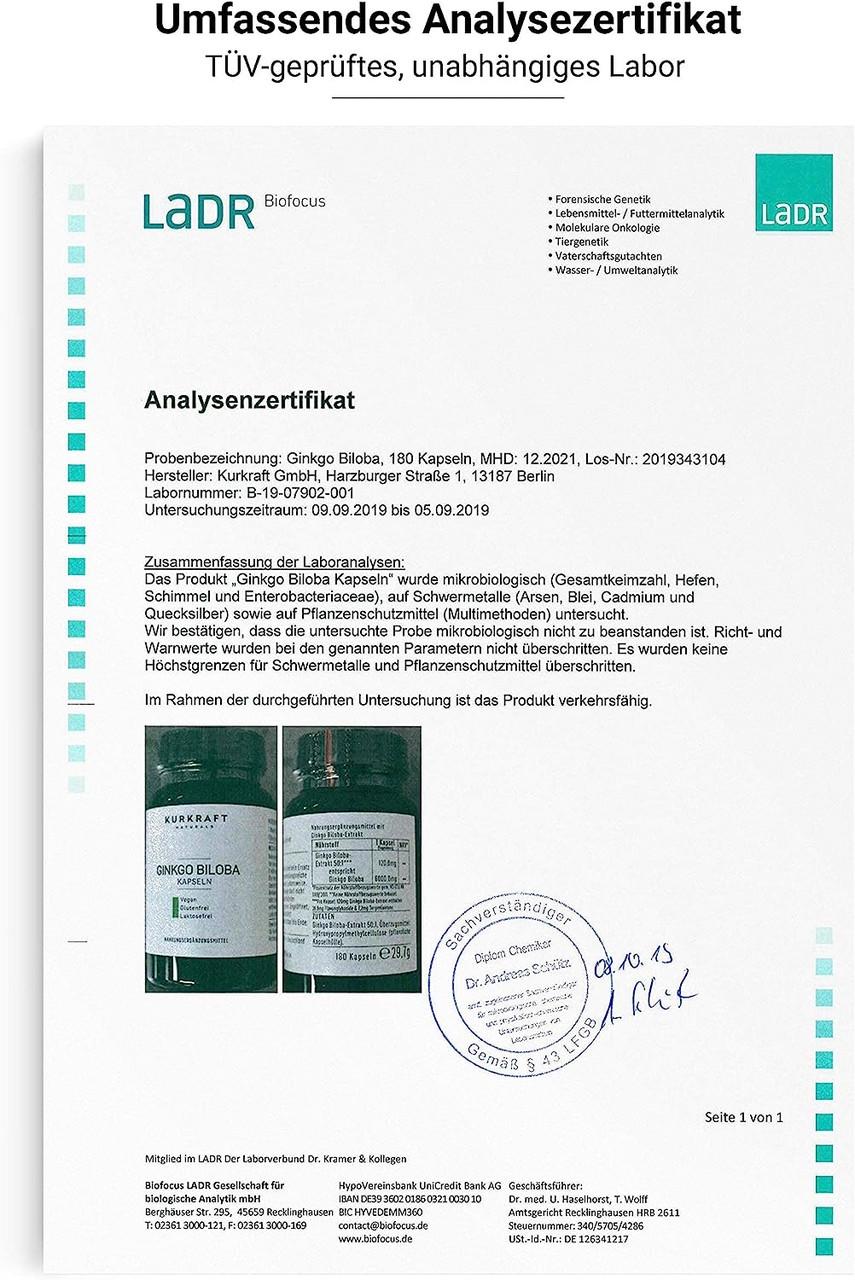Витамины для мозговой активности Гинкго билоба (Ginkgo Biloba) 6000 Kurkraft 180 капс. (50091243) - фото 6 Витамины для мозговой активности Гинкго билоба (Ginkgo Biloba) 6000 Kurkraft 180 капс. (50091243) - фото 6
