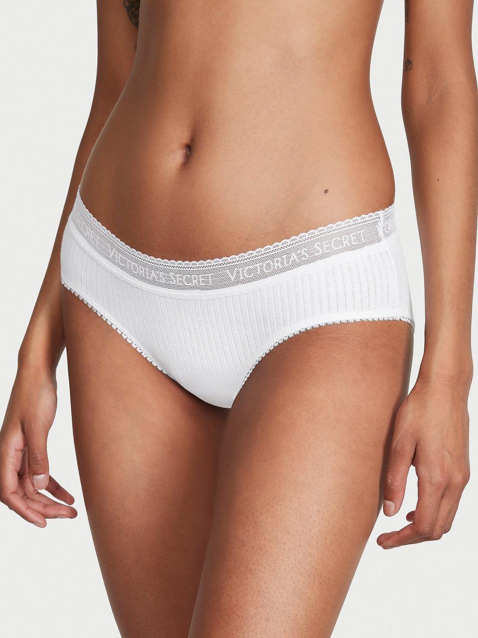 Трусики женские Victoria Secret Logo Cotton Lace-Waist Hiphugger L Белый (2197542608)
