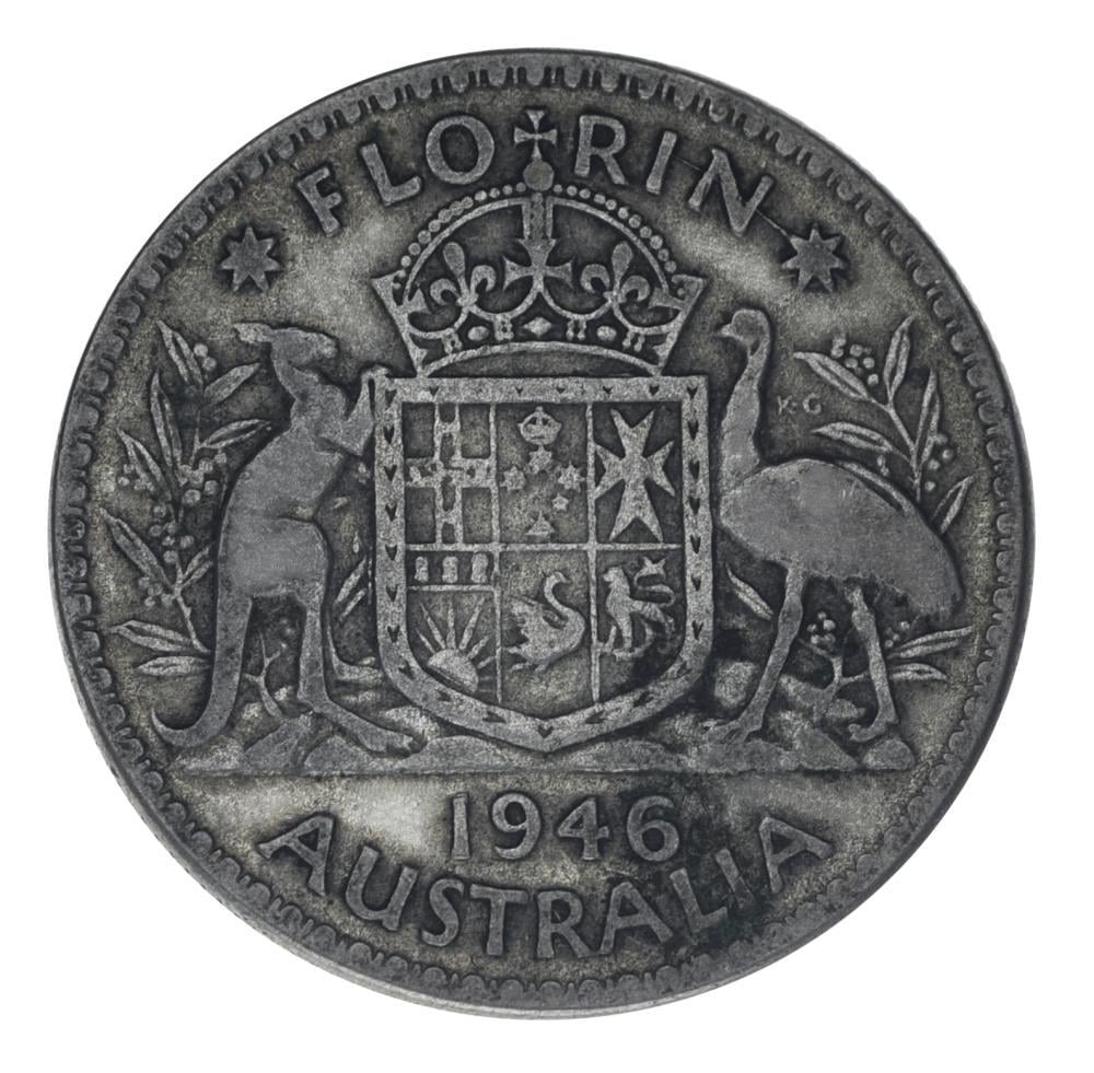 Коллекционная монета Австралия 1 флорин 1946 серебро F-VF (М23799)