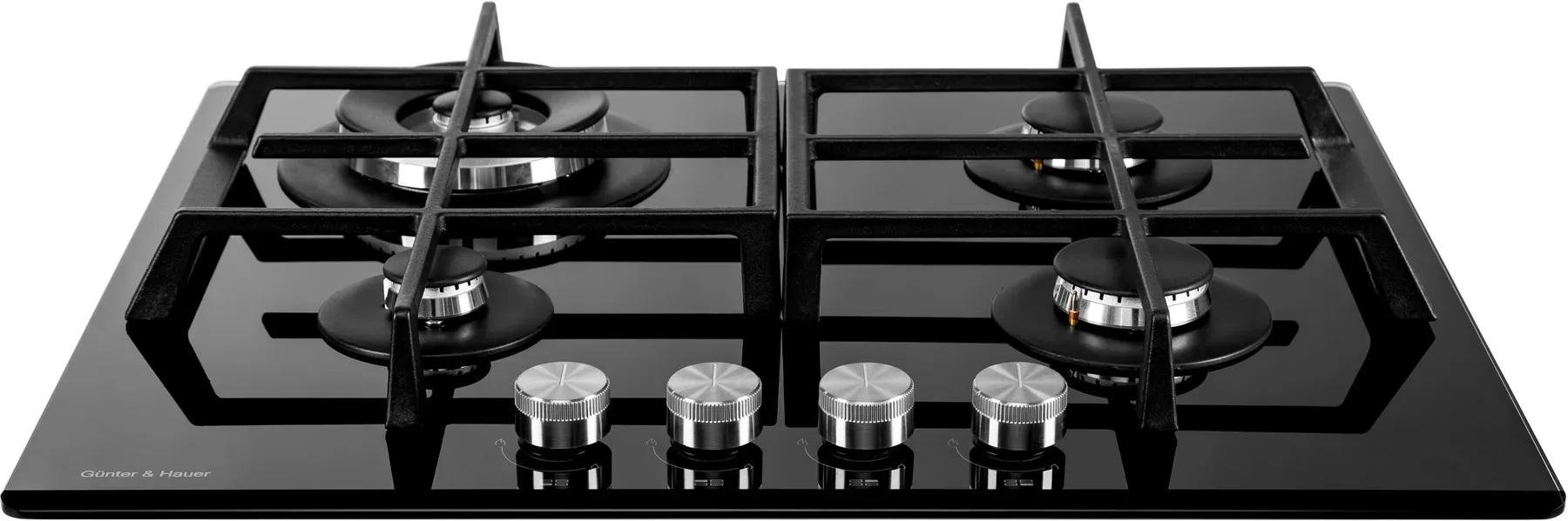 Поверхность газовая варочная Gunter&Hauer S 65 T черное стекло турбоконфорка - фото 5