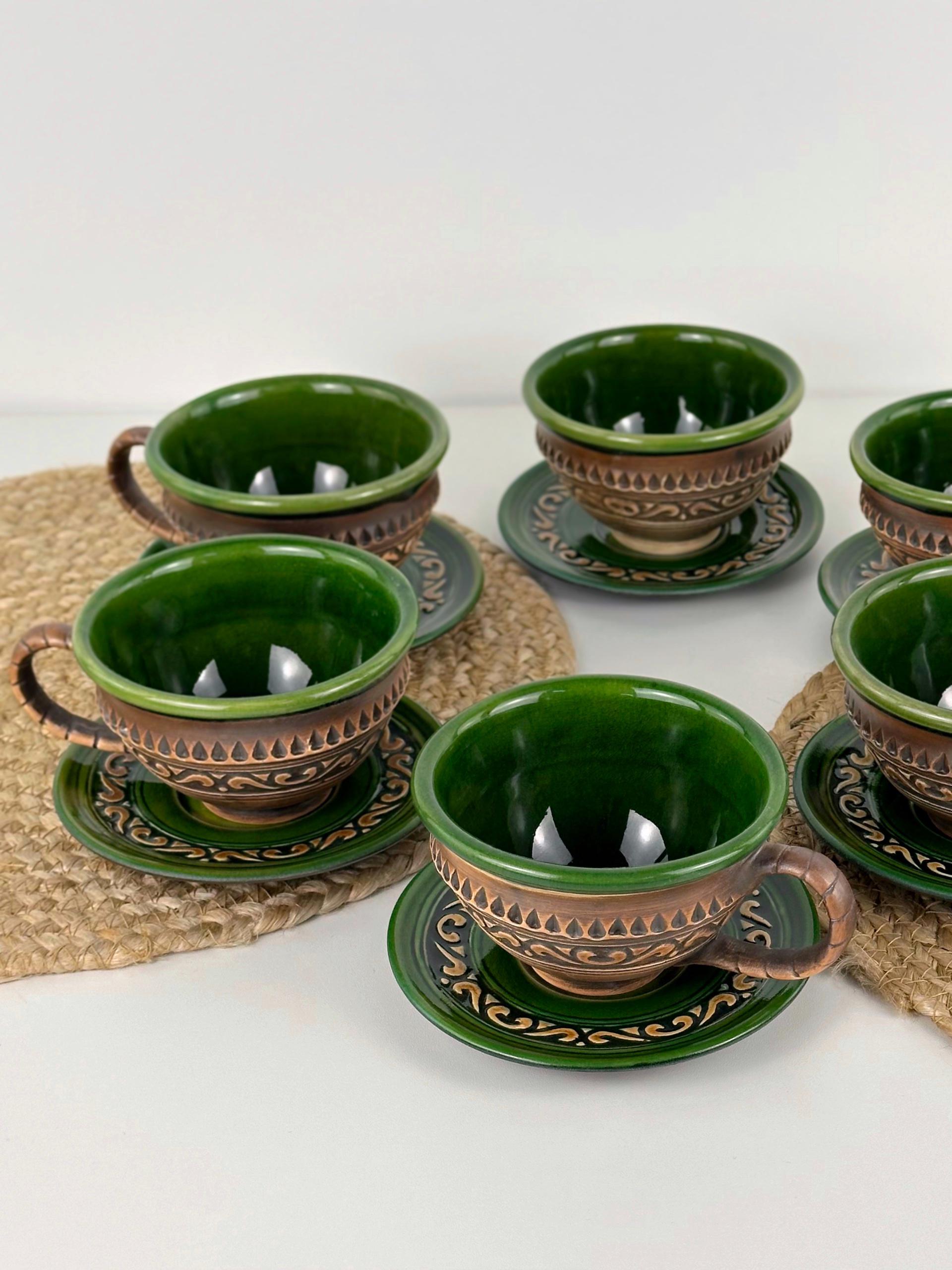 Набір глиняних чашок та блюдець Гражда 6 шт. Коричневий (17019-25) - фото 5