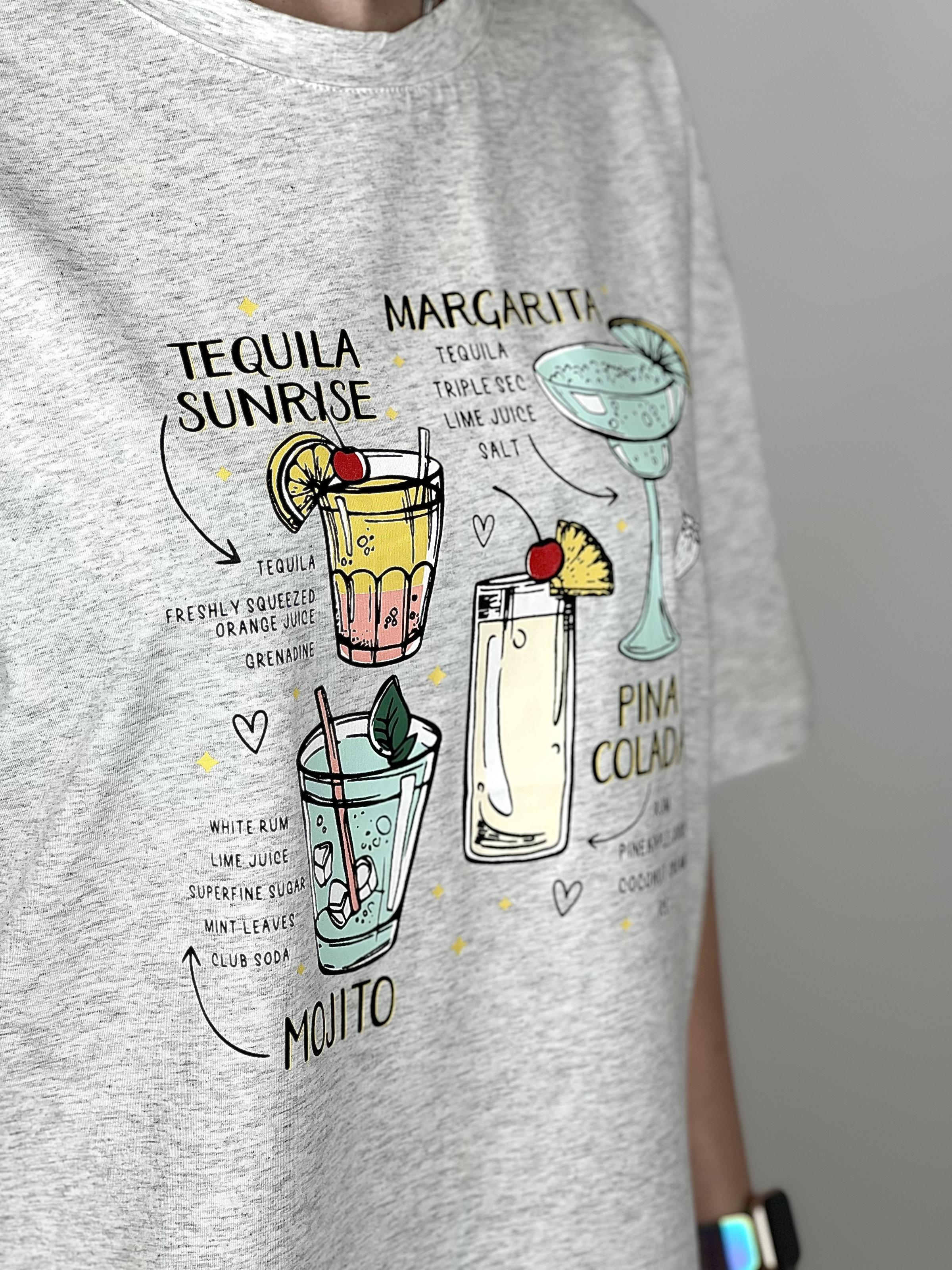 Футболка женская Коктейли OS Серый (#25163-01) - фото 2