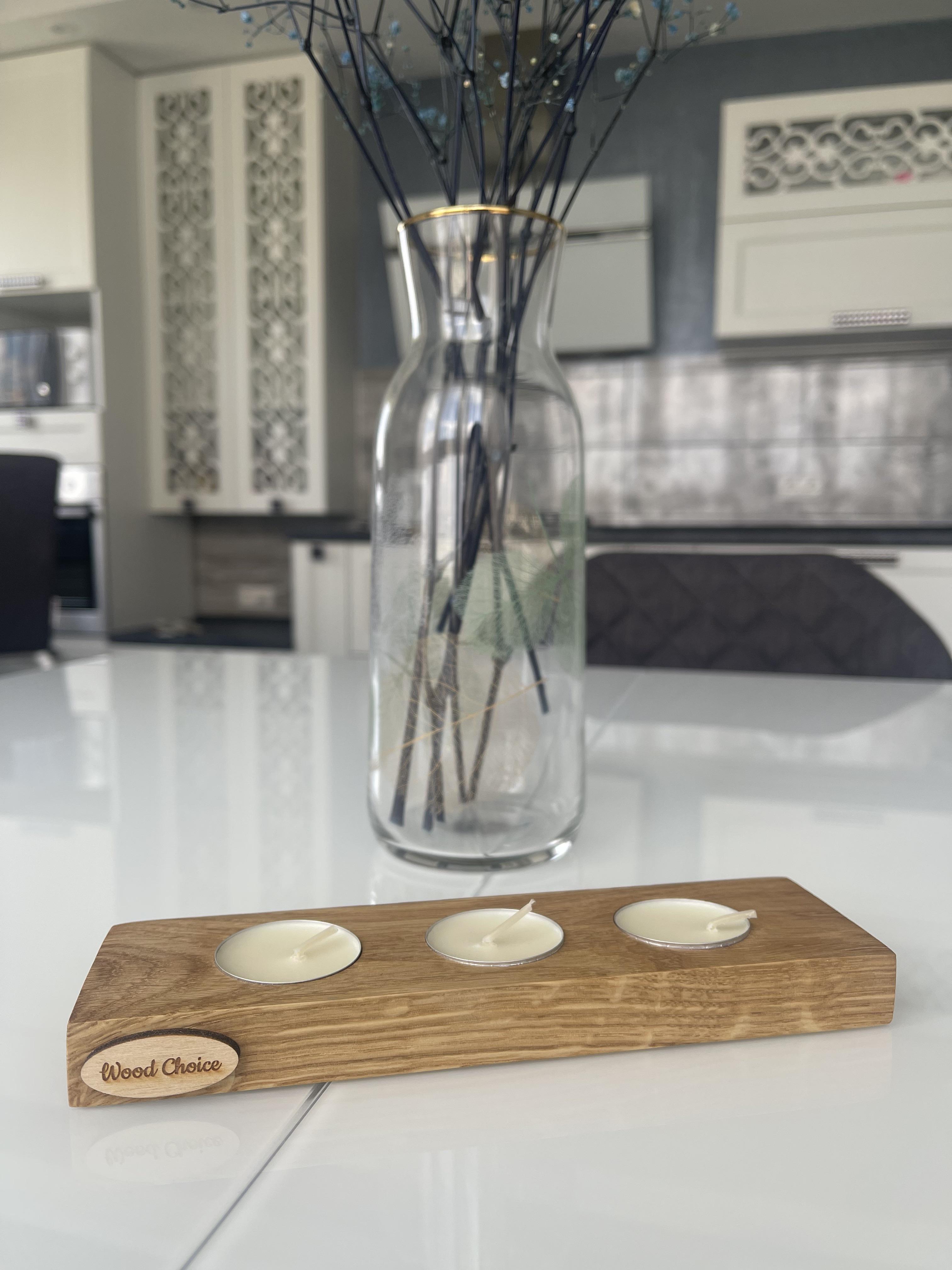 Подсвечник дубовый 3 свечи 21х6х2 см