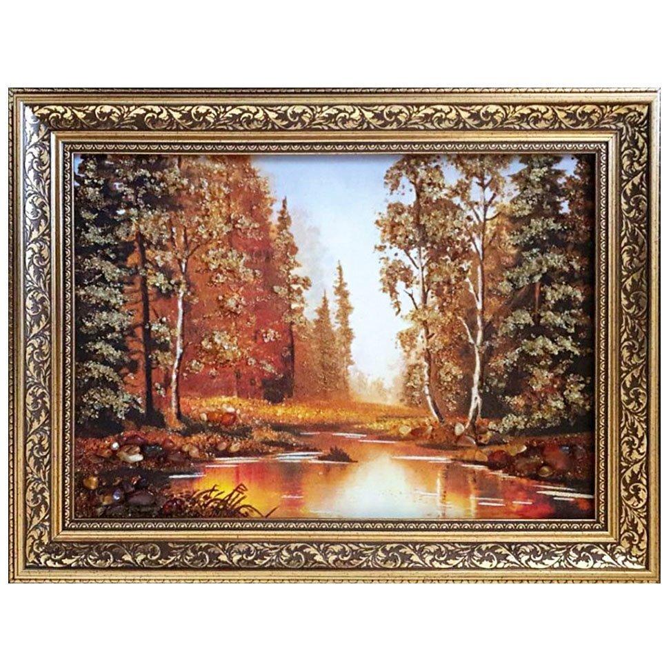 Картина Осенняя природа из янтаря 30х40 см (К0163-30х40)