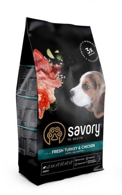 Корм сухой для щенков всех пород Savory Puppy rich in Fresh Turkey & Chicken с индейкой и курицей 1 кг (30280)