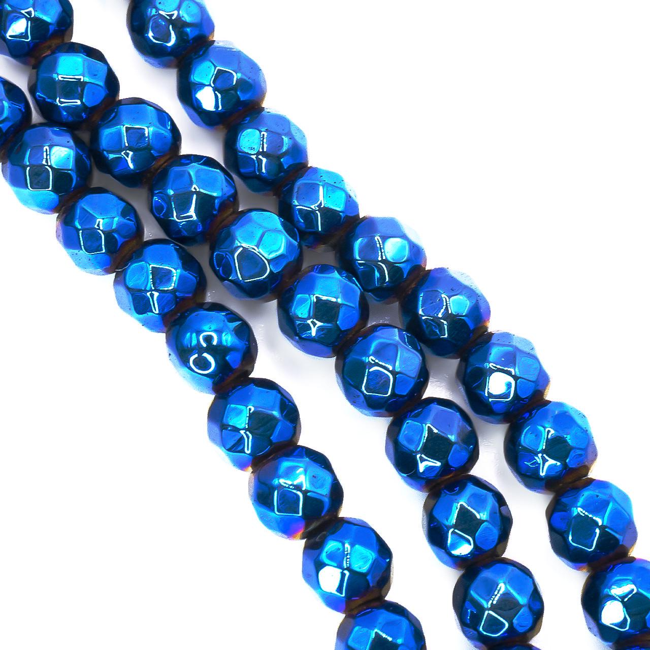 Бусины гематитовые Граненые шар 4 мм 40 см Синий (БГ0004ш14)