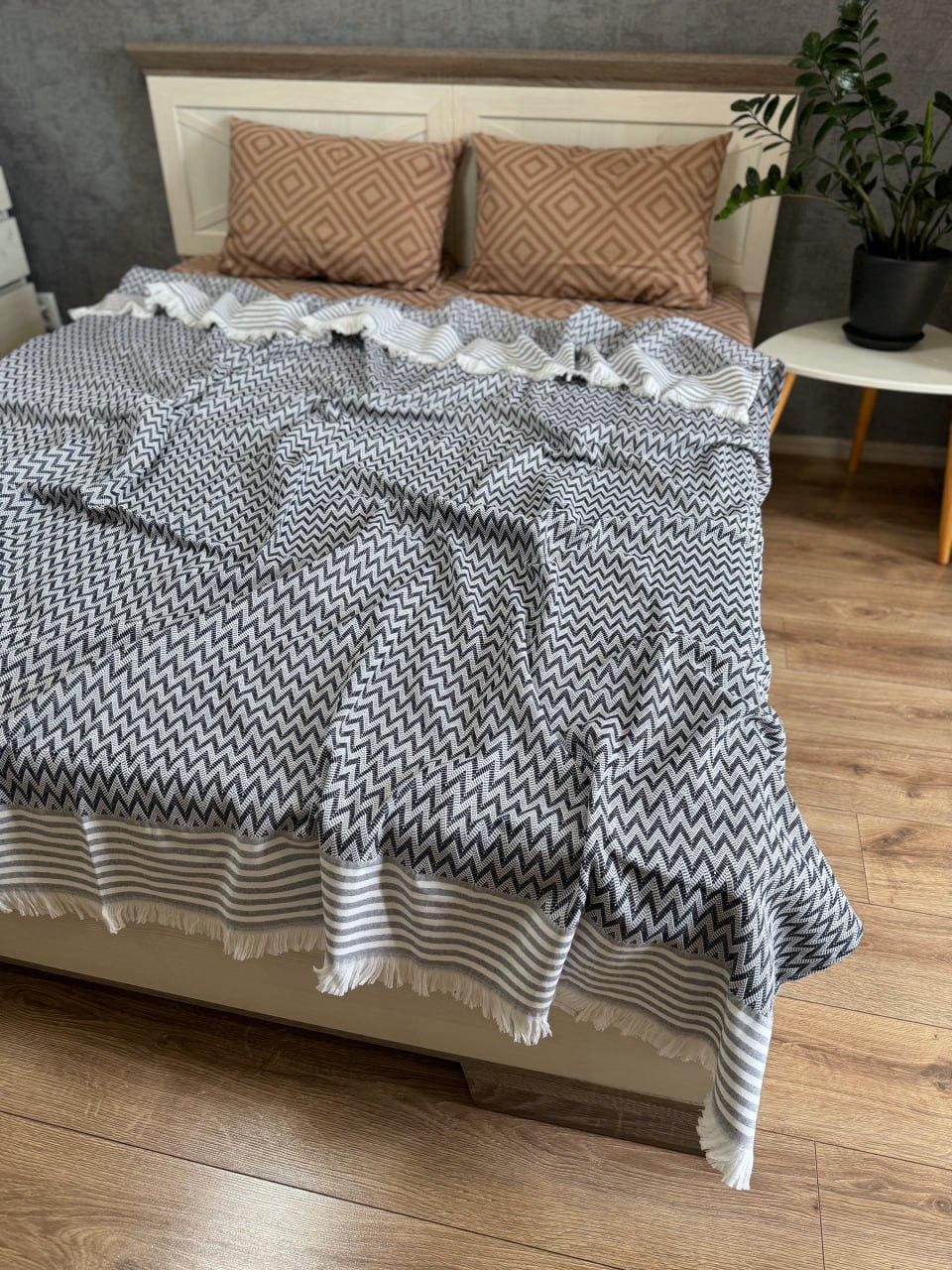 Покривало-плед Зигзаг бавовняне євро 200х230 см Синій (19142062) - фото 1 Покривало-плед Зигзаг бавовняне євро 200х230 см Синій (19142062) - фото 1