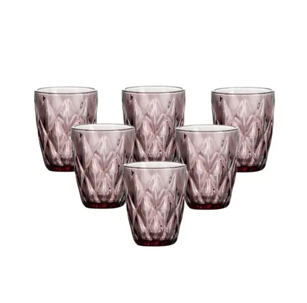 Набор стаканов для напитков TS Kitchen HP032P из толстого стекла фигурных граненых 6 шт. по 250 мл Розовый (HP032P)