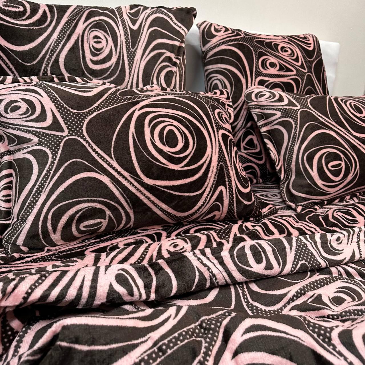 Комплект постельного белья велюровый с рисунком с 4 наволочками евро 200x230 см Коколадно-розовый (29225210) - фото 6