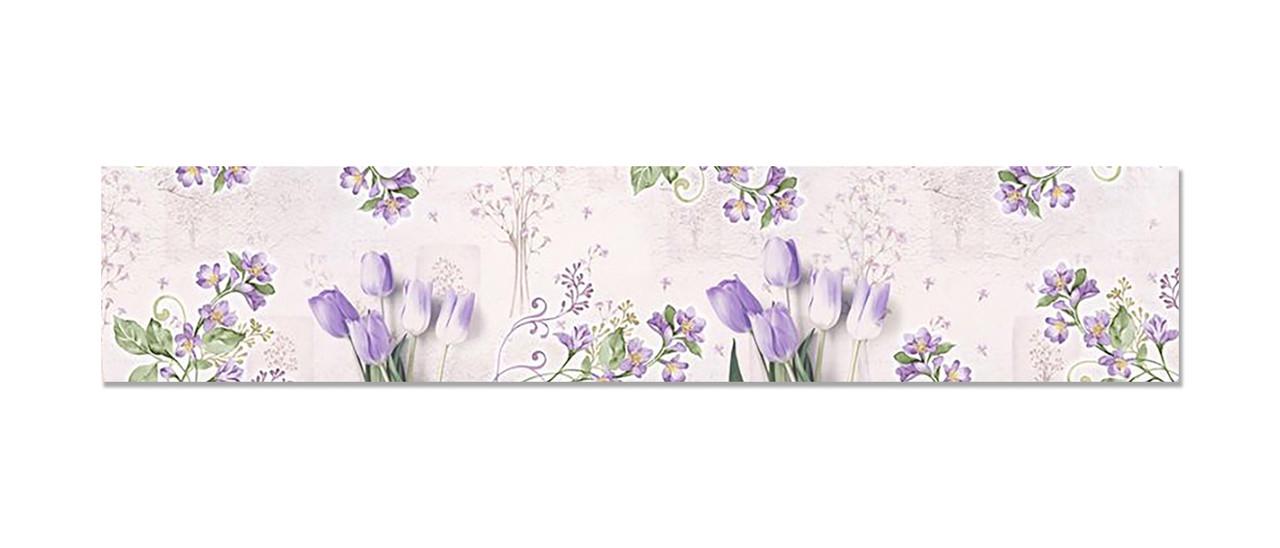 Кухонный фартук Нежные фиолетовые тюльпаны ирисы из самоклеющейся виниловой пленки 60х300 см Фиолетовый