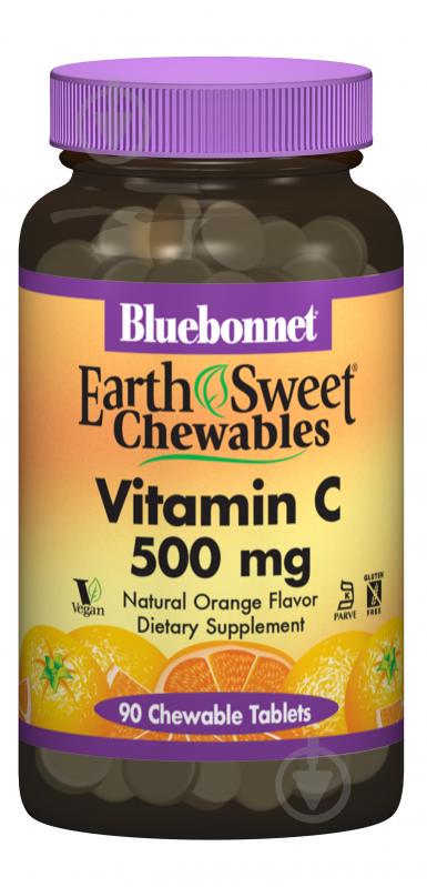 Bluebonnet Nutrition, Earth Sweet Chewables, Витамин С 500мг, Вкус Апельсина, 90 жевательных таблеток