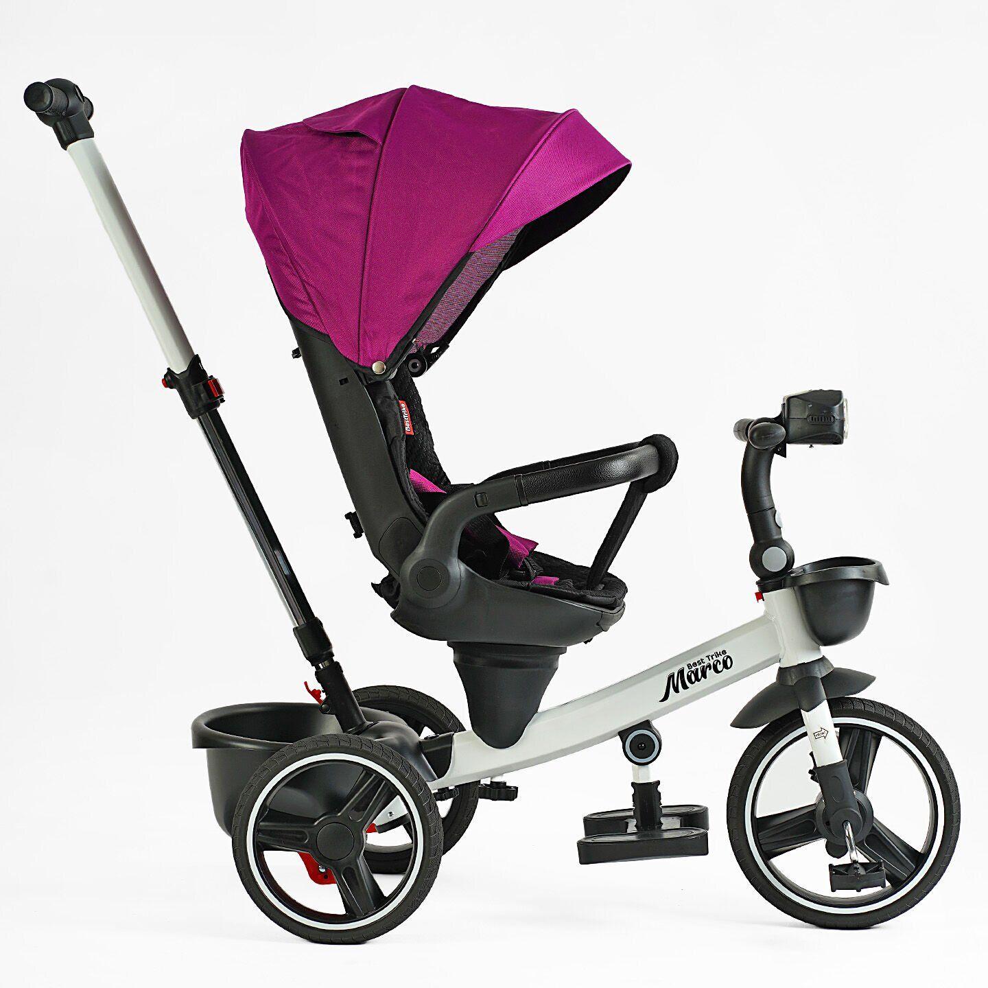 Велосипед дитячий триколісний Best Trike Marco 9155 PU складане кермо музична фара з батьківською ручкою Фіолетовий (365-18) - фото 2 Велосипед дитячий триколісний Best Trike Marco 9155 PU складане кермо музична фара з батьківською ручкою Фіолетовий (365-18) - фото 2