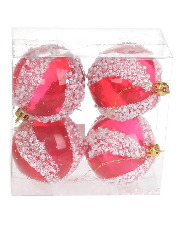 Набор пластиковых шаров 6 см 2 дизайна 4 шт. Красный (105-151)