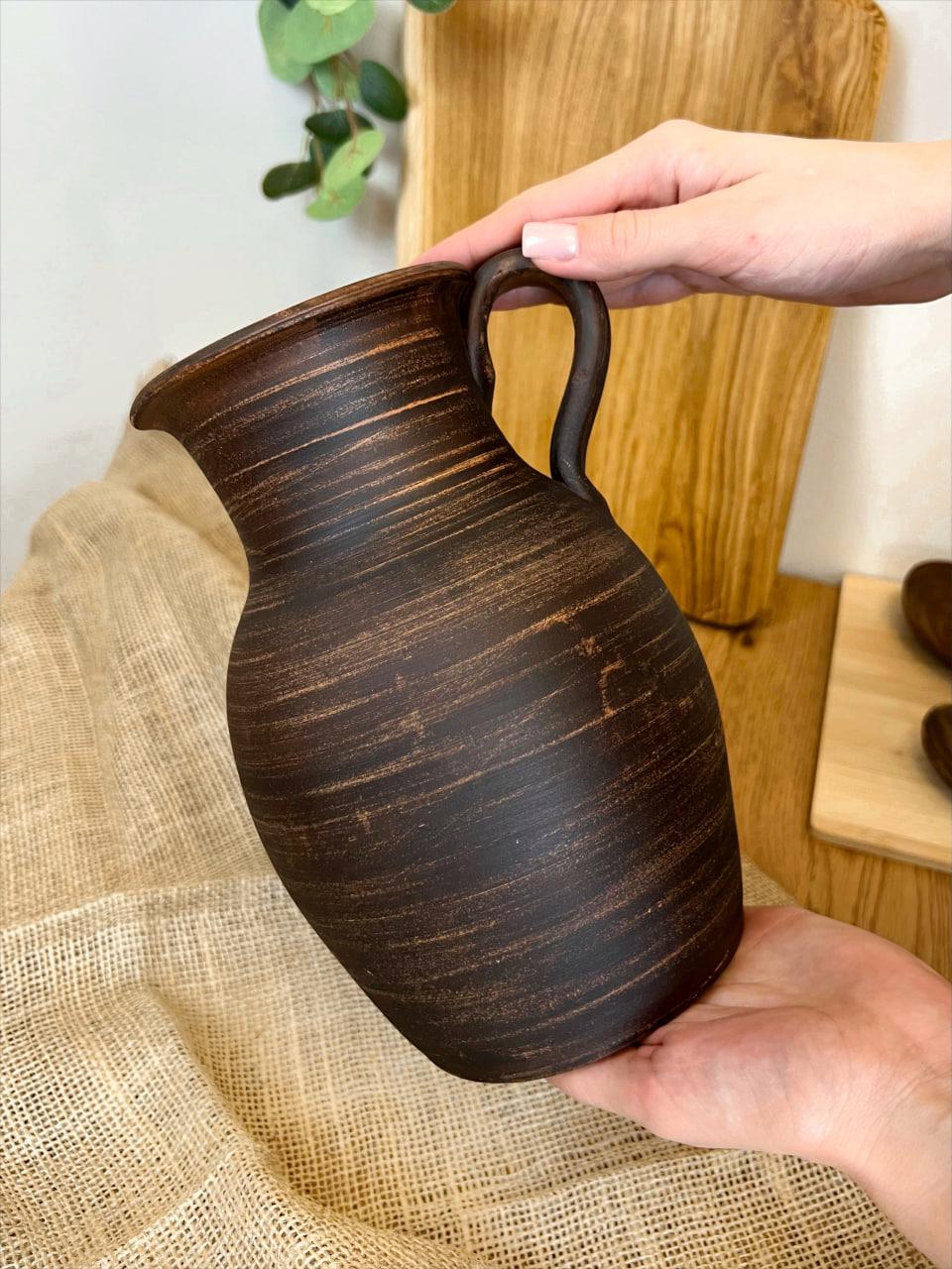 Глек керамічний глиняний з ручкою гладкий 2 л (3003-36) - фото 3