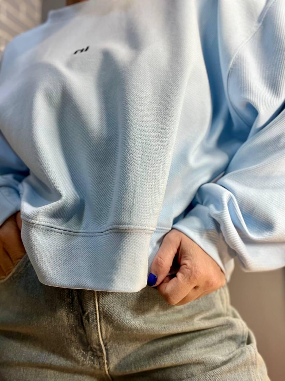 Світшот жіночий U S 36918 рубчик діагональ маленька вишивка in широкий OS Блакитний (1385) - фото 5