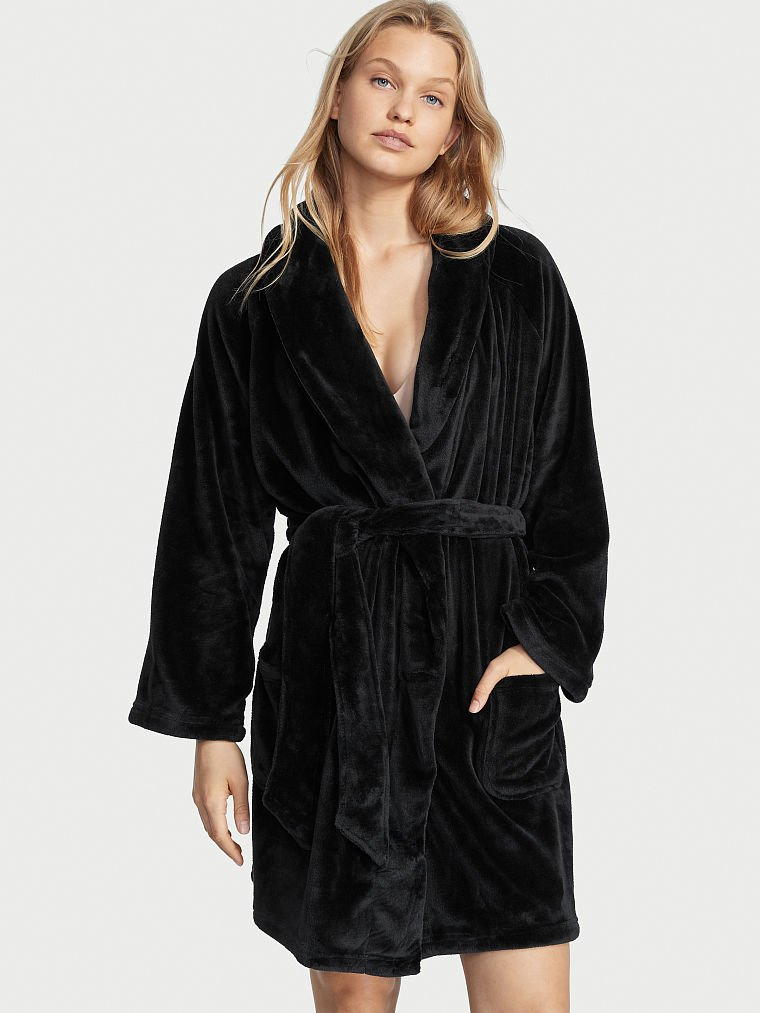 Халат жіночий Victoria's Secret Short Cozy Robe плюшевий XS/S Чорний (17648645)