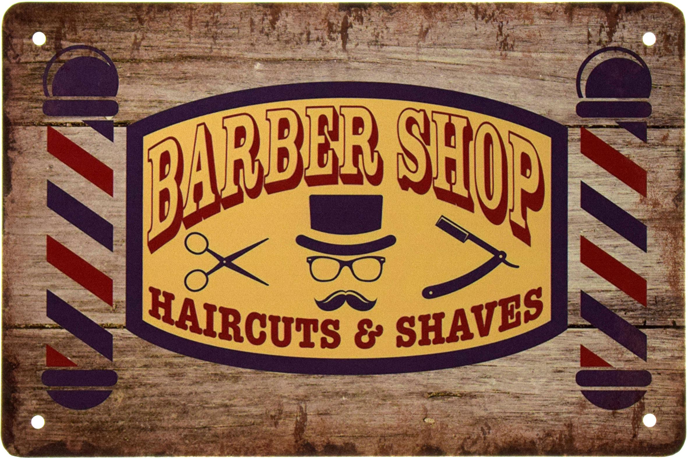 Табличка металлическая Барбершоп Стрижка И Бритьё/Barber Shop Haircuts & Shaves 20x30 см