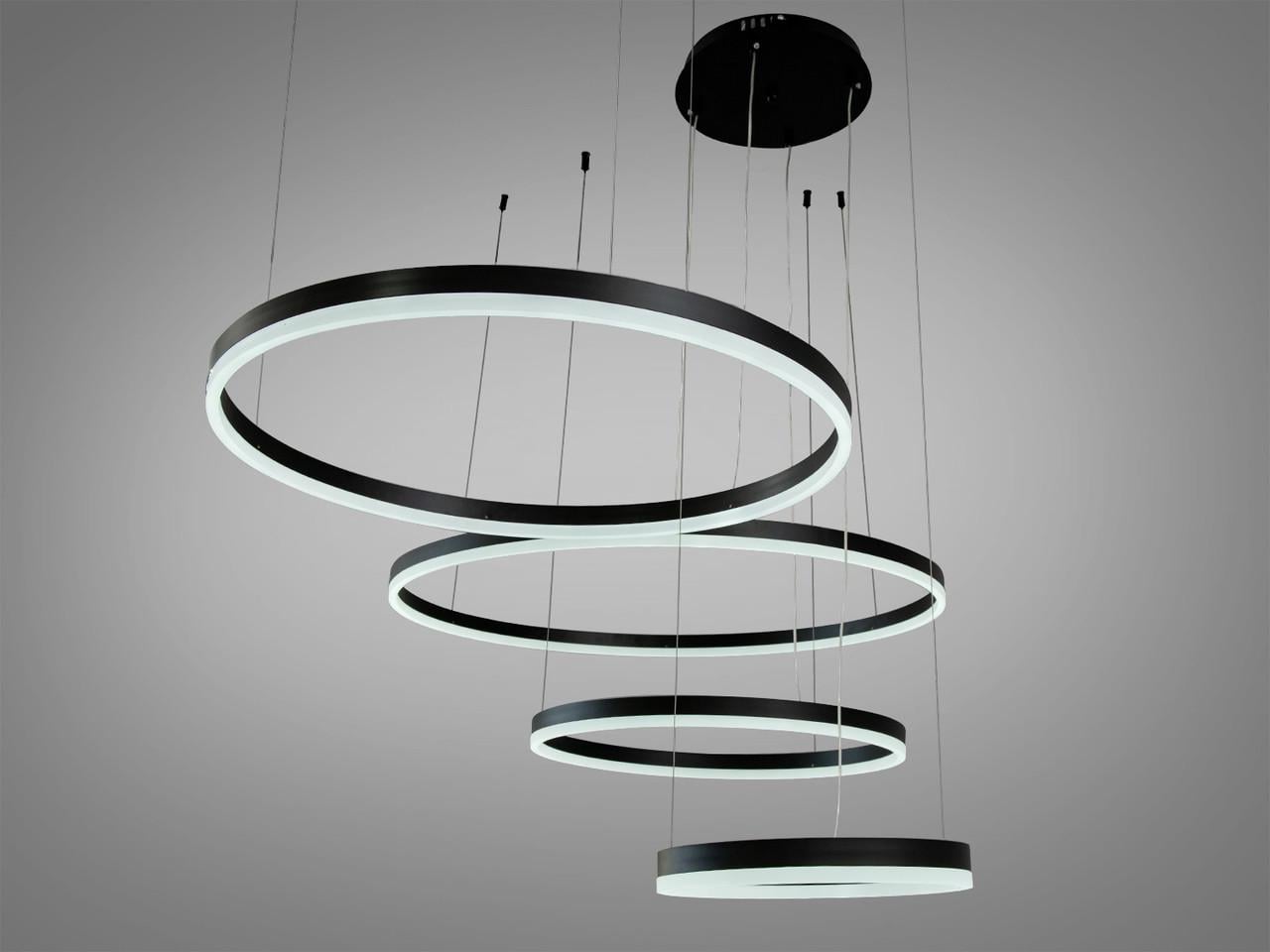 Люстра Led кольца для зала 1029-800+600+500+300BK-LS 175W на 25 м2 Черный (2200420110)