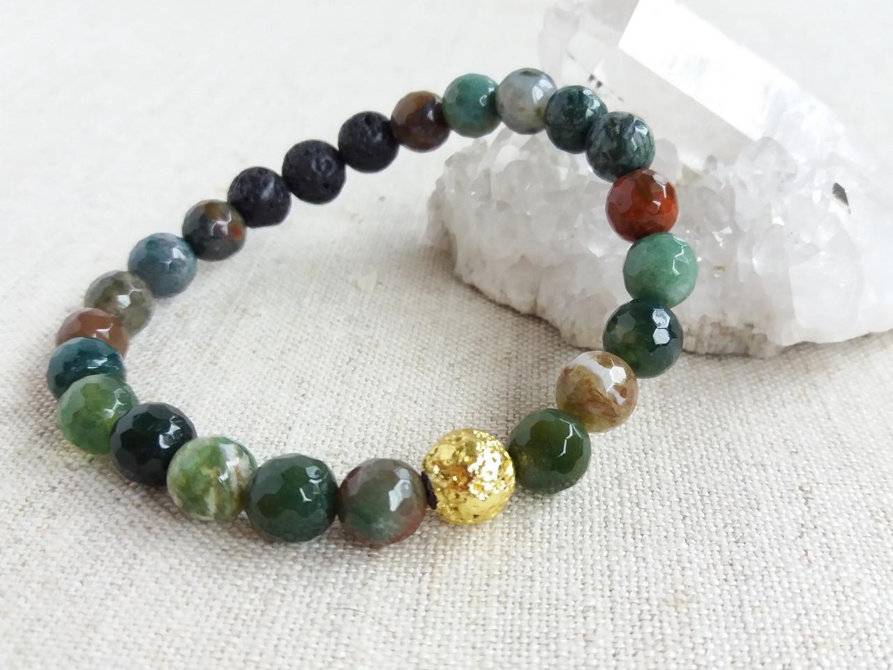 Браслет з Мохового Агата та Вулканічної лави d 8 мм (1888888115)