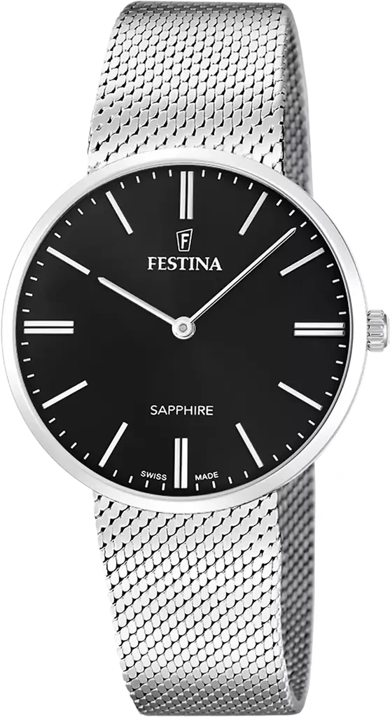 Наручные часы мужские Festina Classics Swiss Made F20074/4 со стальным корпусом/сапфировым стеклом WR 100 м и черным циферблатом