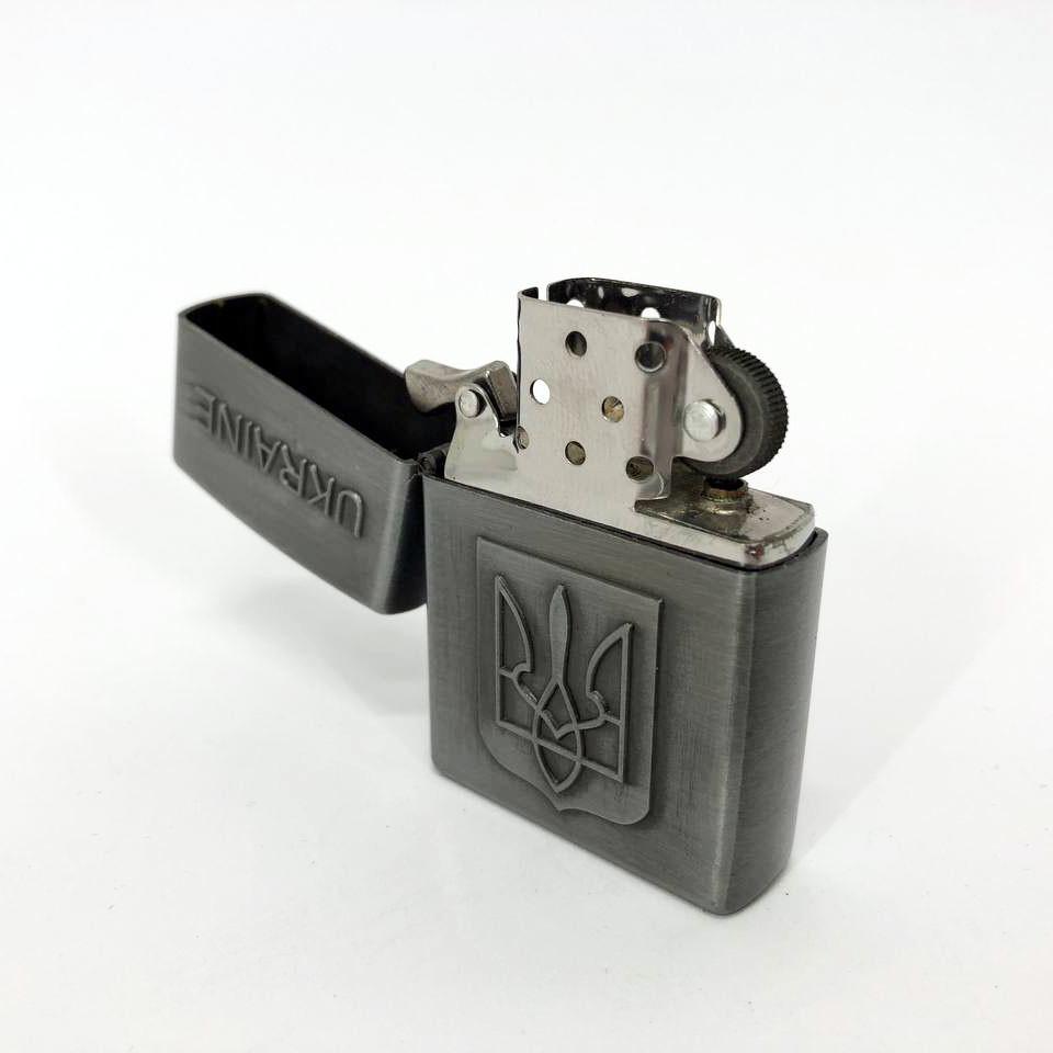 Зажигалка бензиновая герб Украины 4410 Серебряный
