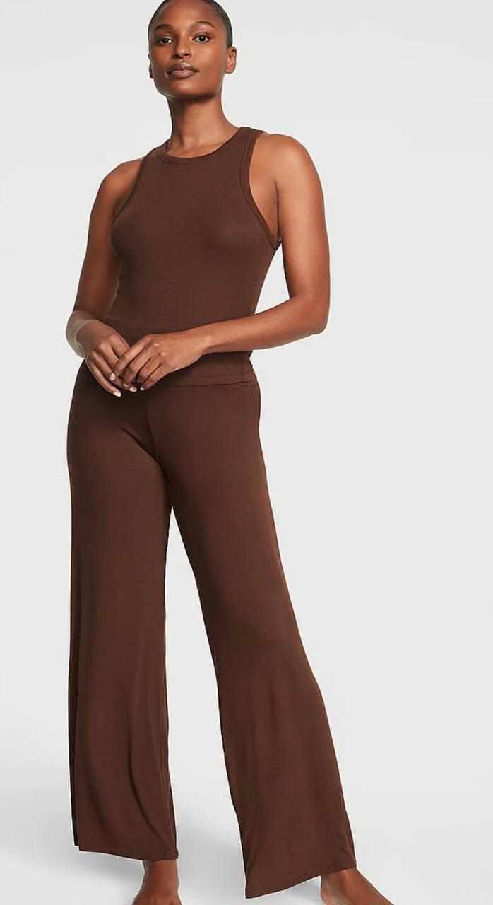 Піжама модал майка/штани Victoria's Secret Modal Dark Brown Tank Long Pajamas Regular XL Коричневий (26811618D)