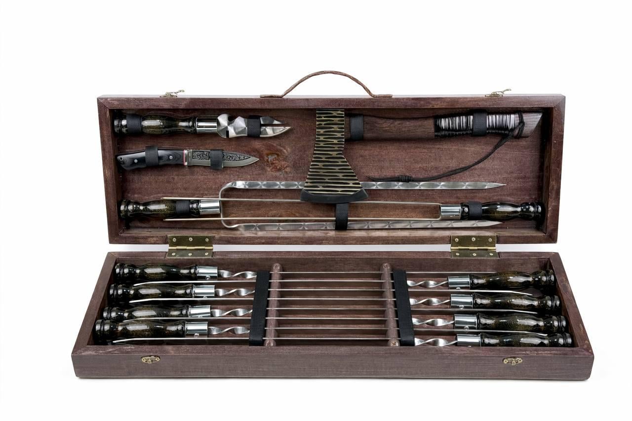 Набор шампуров Grill Master ВОРОН из 13 деталей в чемодане Коричневый (168-10-KS-7624)