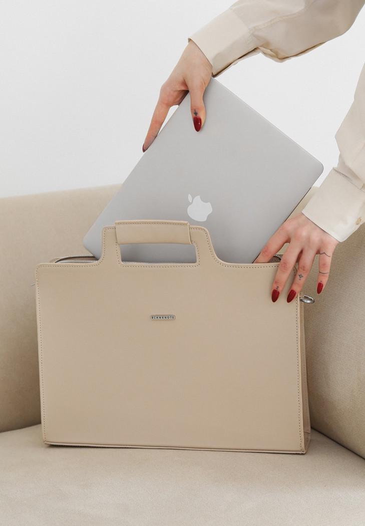 Женская сумка кожаная для ноутбука и для документов Светло-бежевый (A-027532) - фото 8 Женская сумка кожаная для ноутбука и для документов Светло-бежевый (A-027532) - фото 8