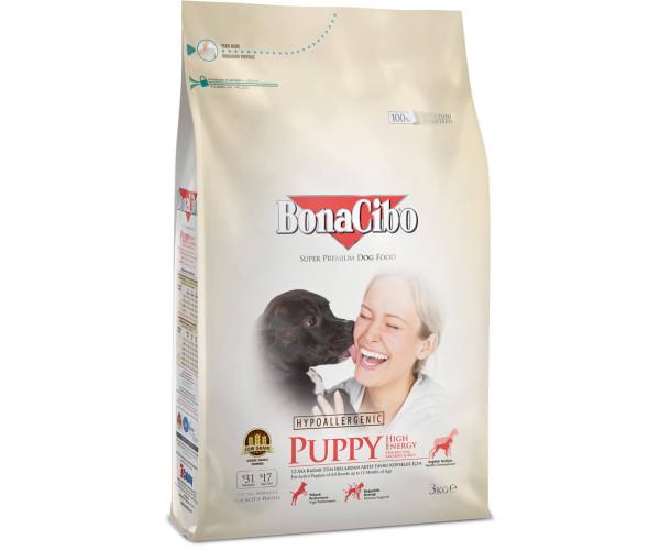 Корм сухий BonaCibo Puppy HIGH ENERGY з м'ясом курки/анчоусами/рисом для активних цуценят всіх порід до 12 місяців 3 кг
