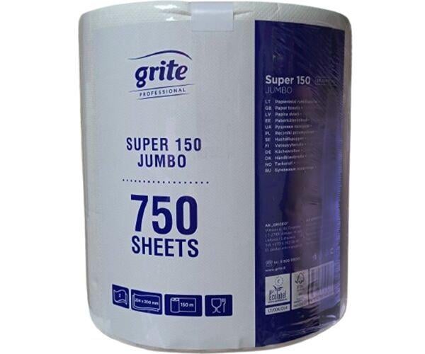 Бумажные полотенца GRITE Jumbo 1 рул. 2-слойные 750 листов 224 х 200 мм 150 м Белый (18781)