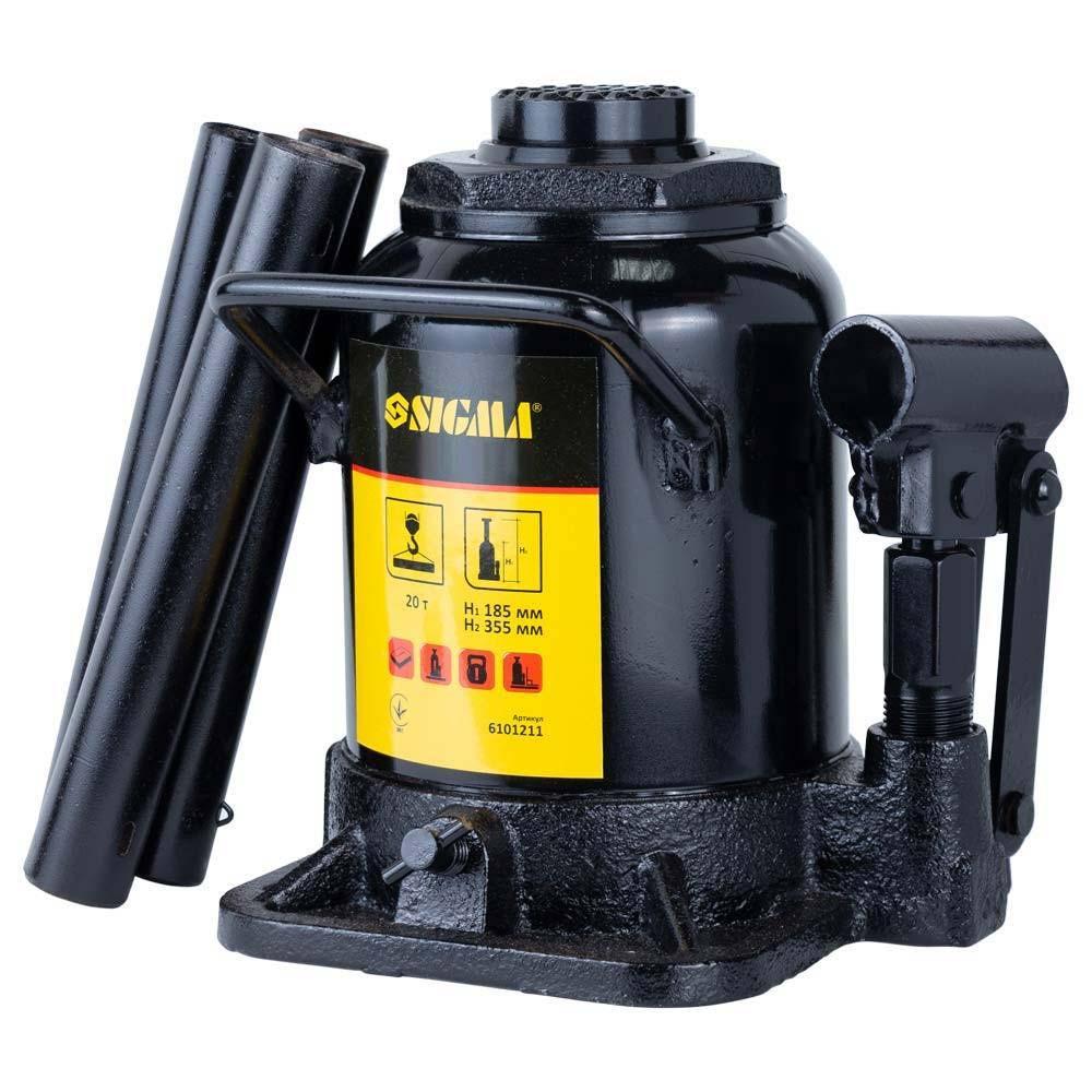 Домкрат гідравлічний пляшковий SIGMA низькопрофільний 20 т H 185-355 мм (6101211)