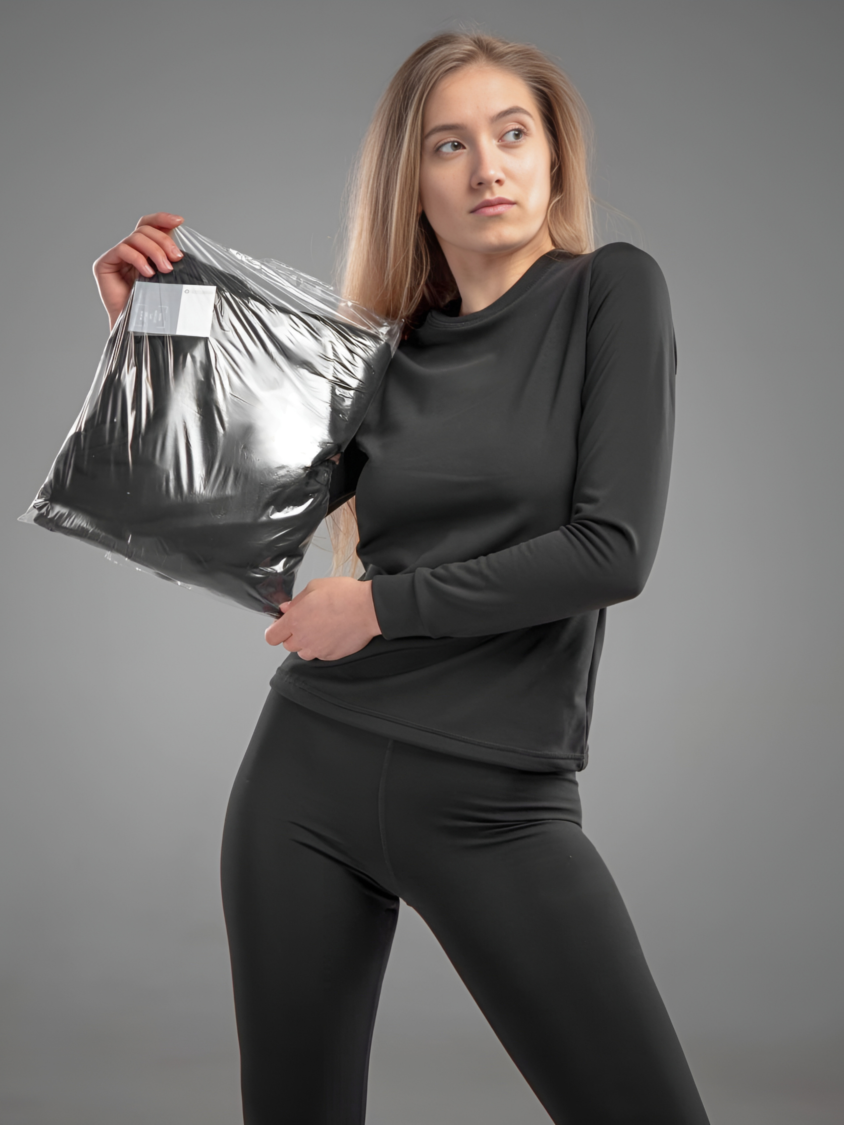 Термобелье женское на микрофлисе термолонгслив/термокальсоны L Черный (8199445108) - фото 13