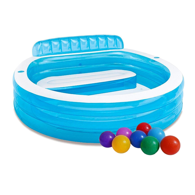 Басейн надувний дитячий Intex Сімейний вініловий круглий з кульками 590 л 224х216х76 см Синій (21-9-57190-1)