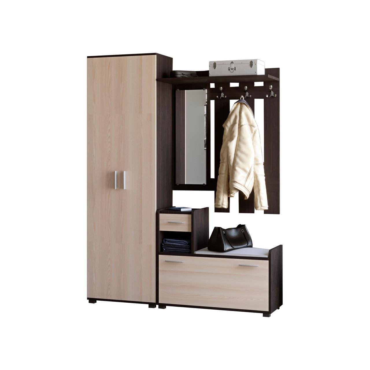 Прихожая Еверест Тандем с распашным шкафом ШП-1 и тумбой левая Венге темный/Дуб молочный (DTM-2353)