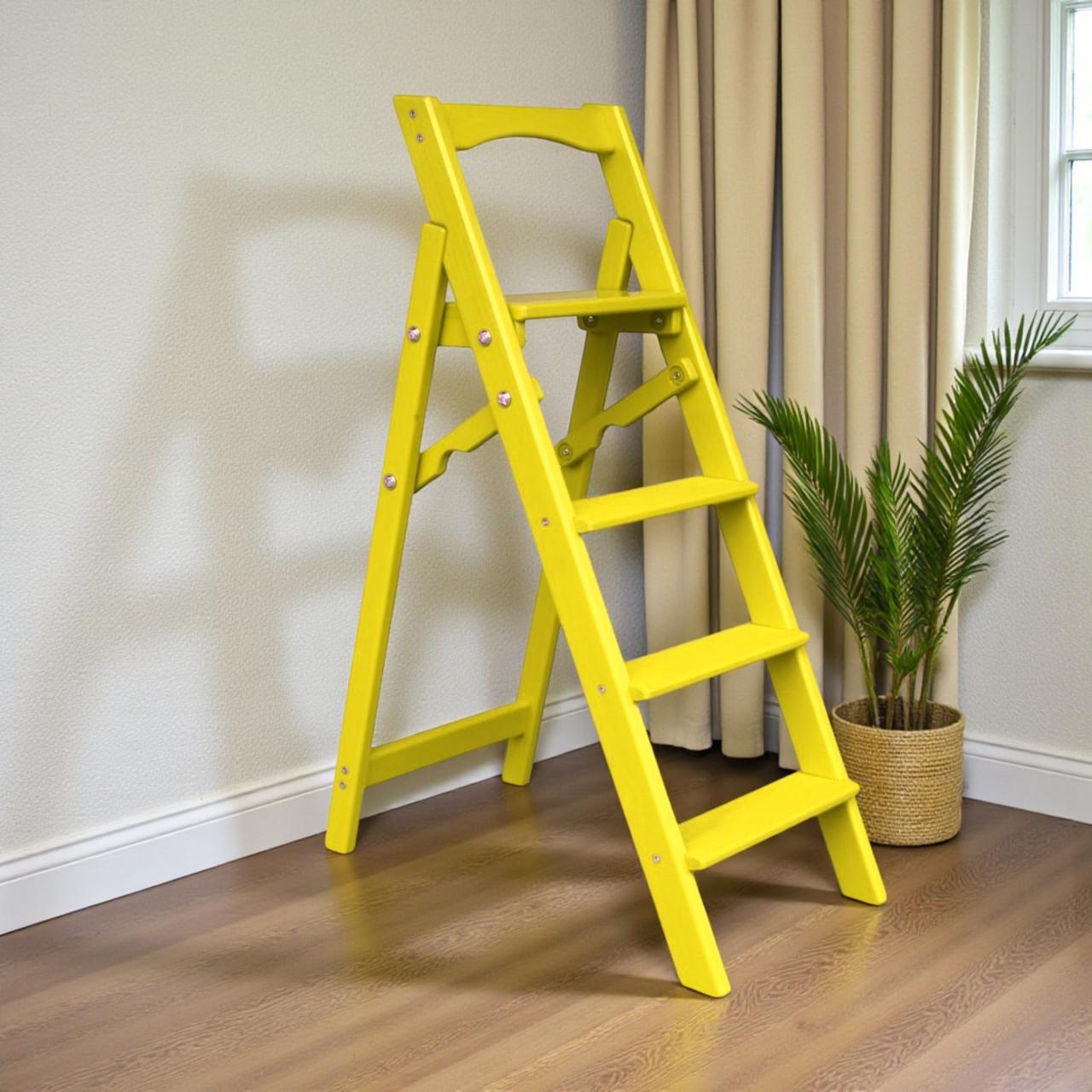 Стремянка-лестница деревянная Студія Дерева Вільха ЧМ бытовая 4 ступеньки Желтый (31002871)