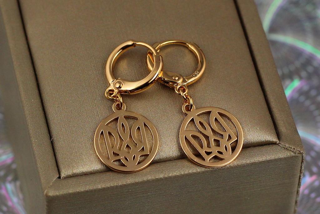 Серьги Xuping Jewelry Герб трезубец в кругу 3 см Золотистый (1860557205)