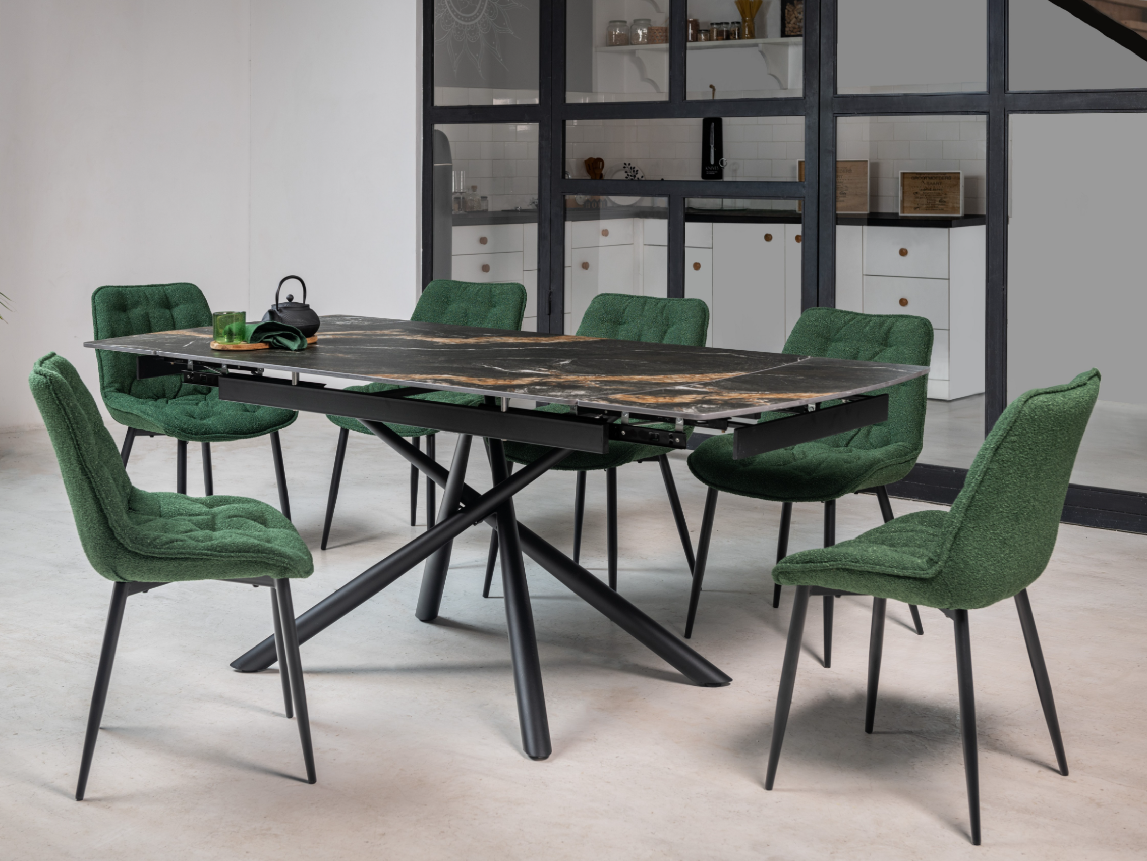 Стіл обідній розсувний Vetro Mebel Піно 1400- 2000x900x760 мм П’єр блек/Чорний (TМL-1200-1) - фото 9 Стіл обідній розсувний Vetro Mebel Піно 1400- 2000x900x760 мм П’єр блек/Чорний (TМL-1200-1) - фото 9