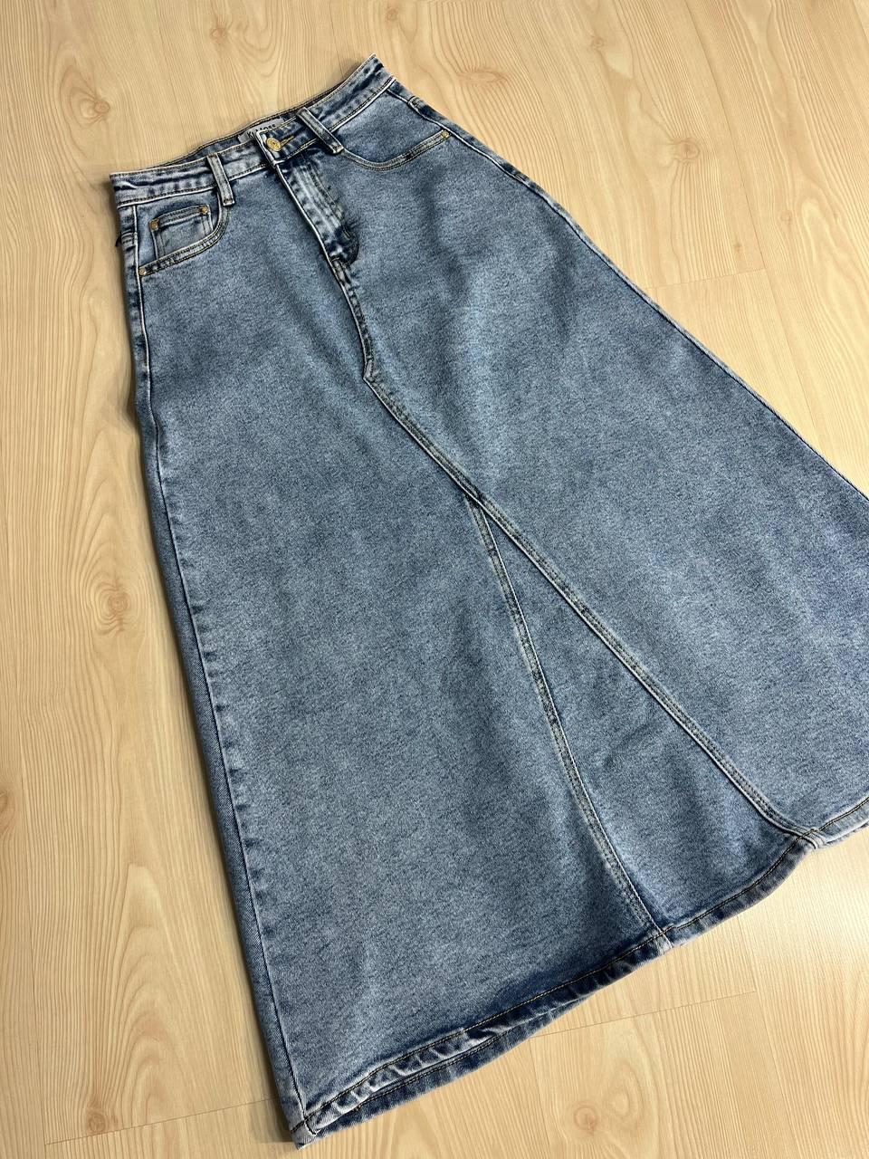Спідниця жіноча джинсова Moss 501 довга трапеція з клином р. 26 Блакитний (4086) - фото 3