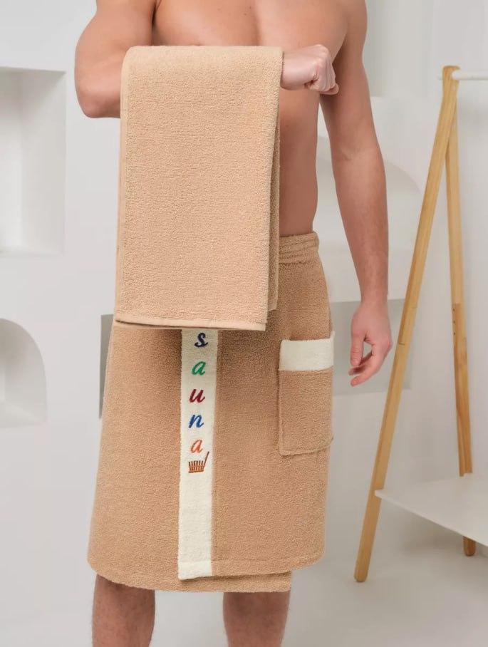 Набор полотенец мужских для сауны Махра Бежевый (2226882001) - фото 3