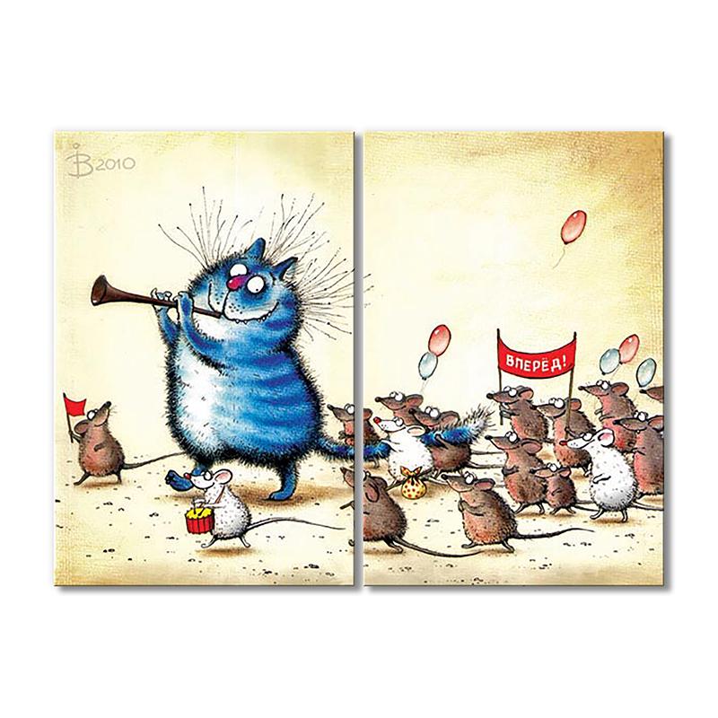 Модульная картина Кот ведет за собой мышей 2 модуля общий размер 50x75 см (_rinaz_21)