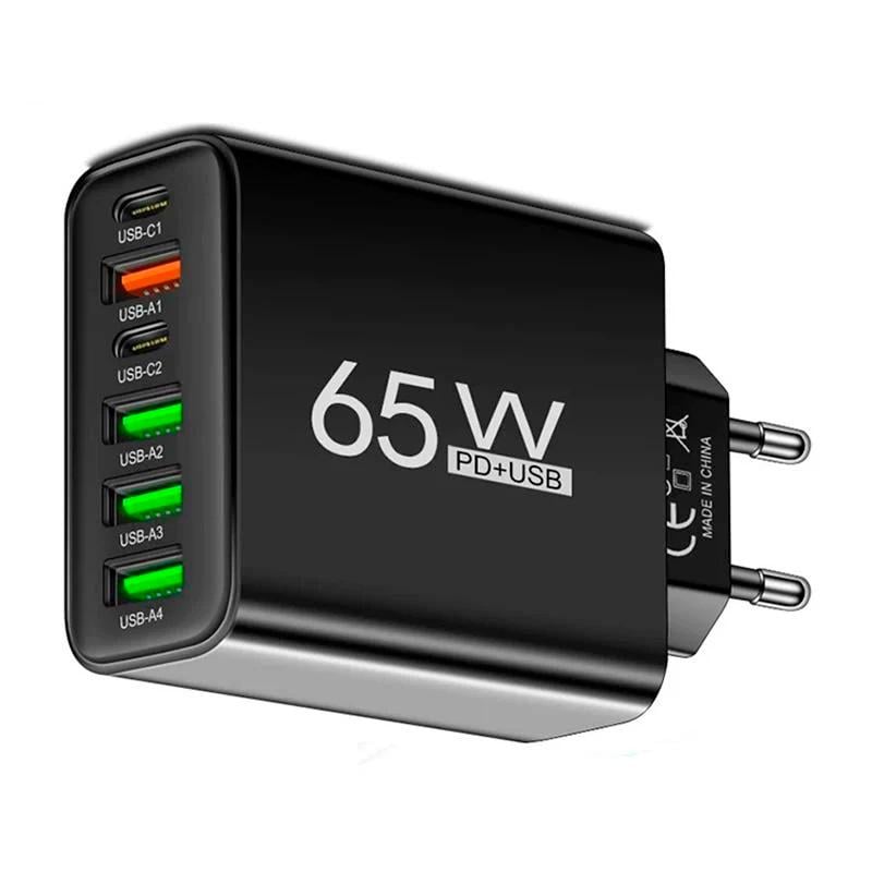 Блок живлення для телефону Maerknon 65W 4 USB/2 Type-C швидка зарядка PD+QC3.0 (538-1-2222)